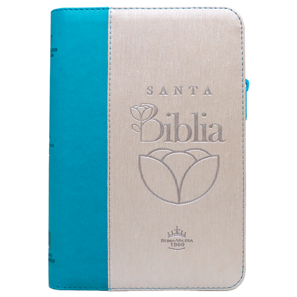 Biblia Reina Valera 1960 Mediana Letra Grande Imitación Piel Beige/Turquesa Código QR Cierre Índice PJR [RVR066cLGZTIPJR]  