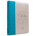 Biblia Reina Valera 1960 Mediana Letra Grande Imitación Piel Beige/Turquesa Código QR Cierre Índice PJR [RVR066cLGZTIPJR]  
