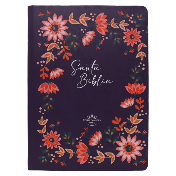 Biblia Reina Valera 1960 Grande Letra Mediana Tapa Dura Slim con margen Morado con Flores [RVR.83cFBPJR] 