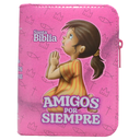 Biblia Infantil Amigos por Siempre Reina Valera 1960 Tamaño Bolsillo Letra Mediana Vinil Rosa Cierre PJR [RVR022cdPZPJRa]   