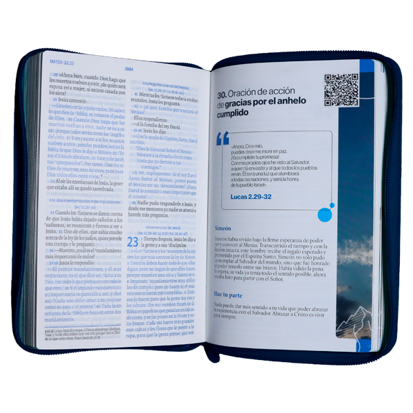 Biblia Oraciones Traducción Lenguaje Actual Mediana Letra Grande Imitación Piel Azul Cierre PJR [TLA066ZLGPJR]  