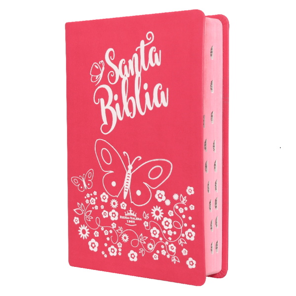 Biblia Reina Valera 1960 Mediana Letra Grande Imitación Piel Rosa Mariposas [RVR066cLGPJRTI]