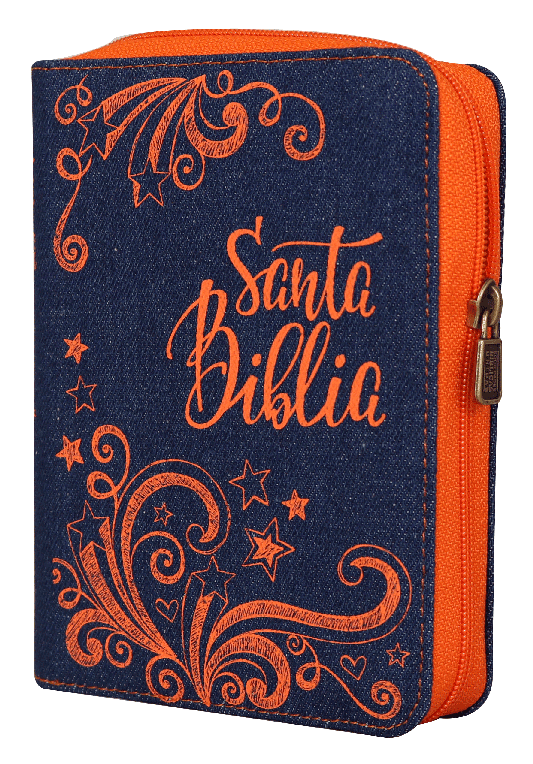Biblia Reina Valera 1960 Tamaño Bolsillo Letra Mediana Imitación Piel Azul Naranja [RVR025cJZCN]