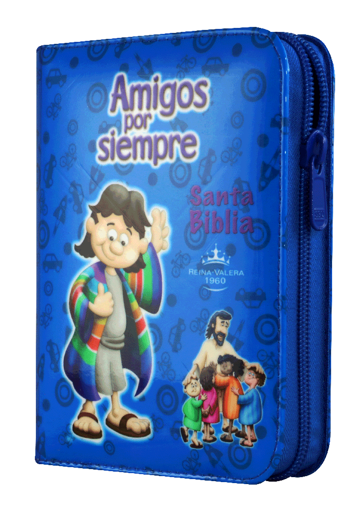 Biblia Infantil Amigos por Siempre Reina Valera 1960 Tamaño Bolsillo Letra Mediana Vinil Azul Codigo QR [RVR022cPZLMaPJR]