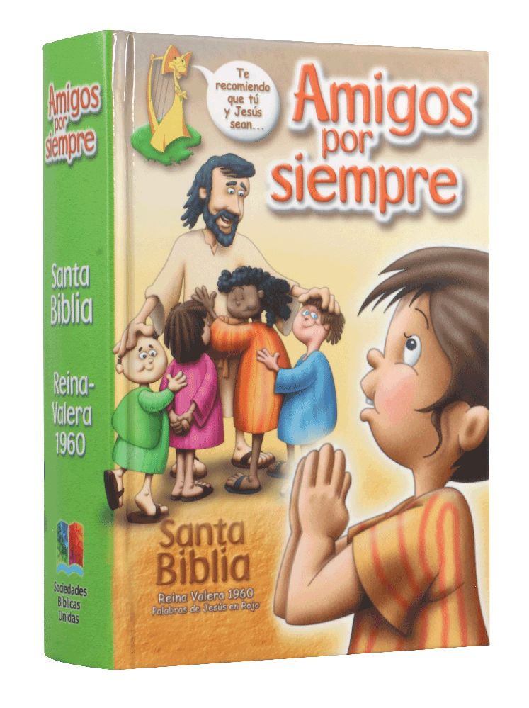 Biblia Infantil Amigos por Siempre Reina Valera 1960 Tamaño Bolsillo Letra Mediana Tapa Dura Verde Código QR [RVR023cPLMPJR]