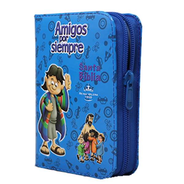 Biblia Infantil Amigos por Siempre Reina Valera 1960 Tamaño Bolsillo Letra Mediana Vinil Azul QR [RVR022cdPZPJRa]  