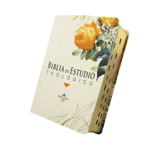 [7899938422885] Biblia de Estudio Teológico Reina Valera 1960 Mediana Letra Mediana Tela Flor naranja [RVR084cLGEETI-BET]