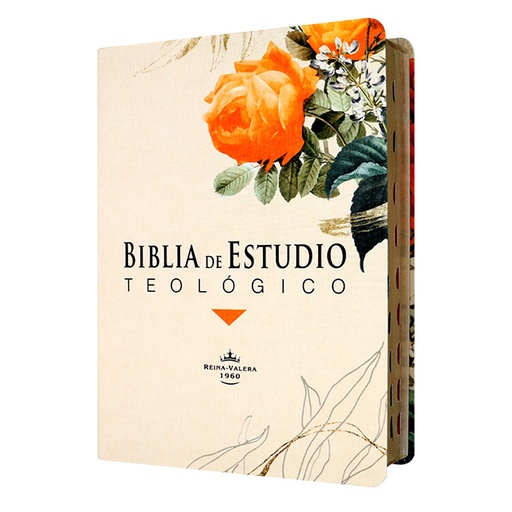 [7899938422885] Biblia de Estudio Teológico Reina Valera 1960 Mediana Letra Mediana Tela Flor naranja [RVR084cLGEETI-BET]